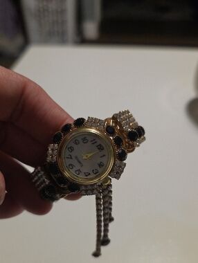 Vintage Gold and Black Crystal Women's Dress Watch